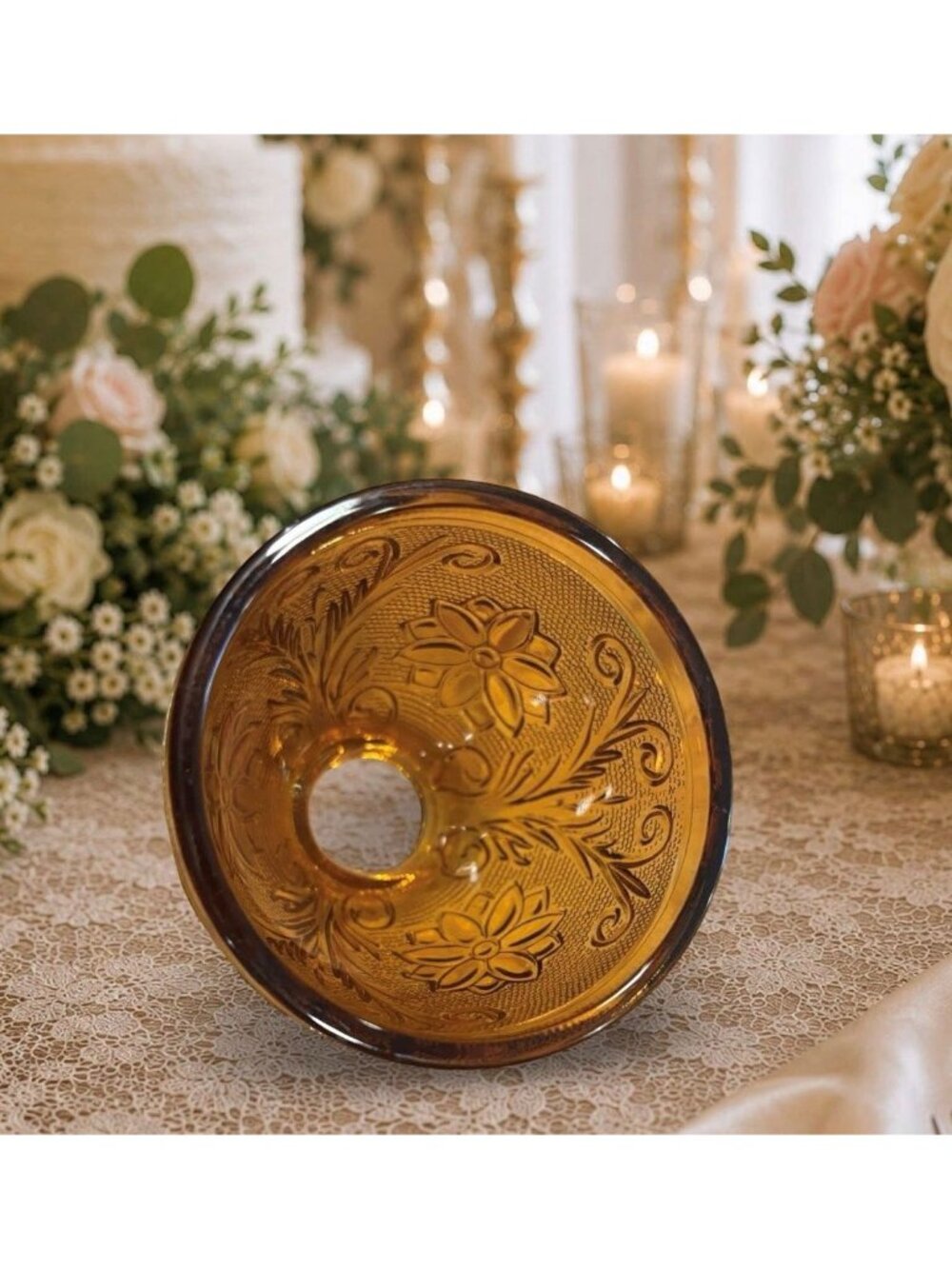 Vintage Amber Fairy Lamp by Tiara Exclusives | Indiana Glass Floral Candle Holde - Picture 5 of 5